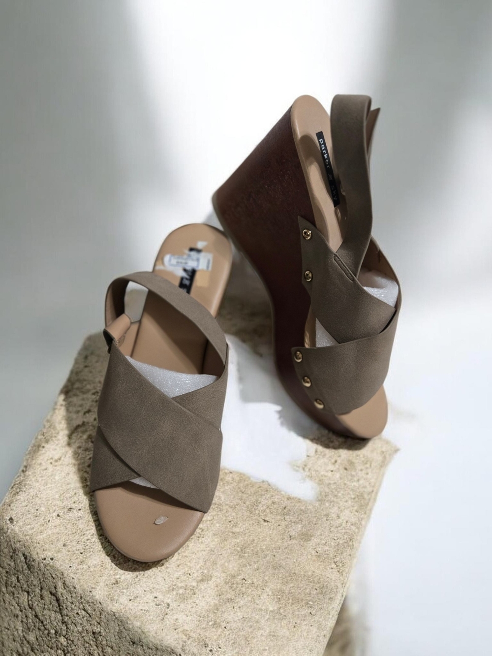 Wedge Slide Sandals in Taupe By Parker & Sky Size 8 NWOB!